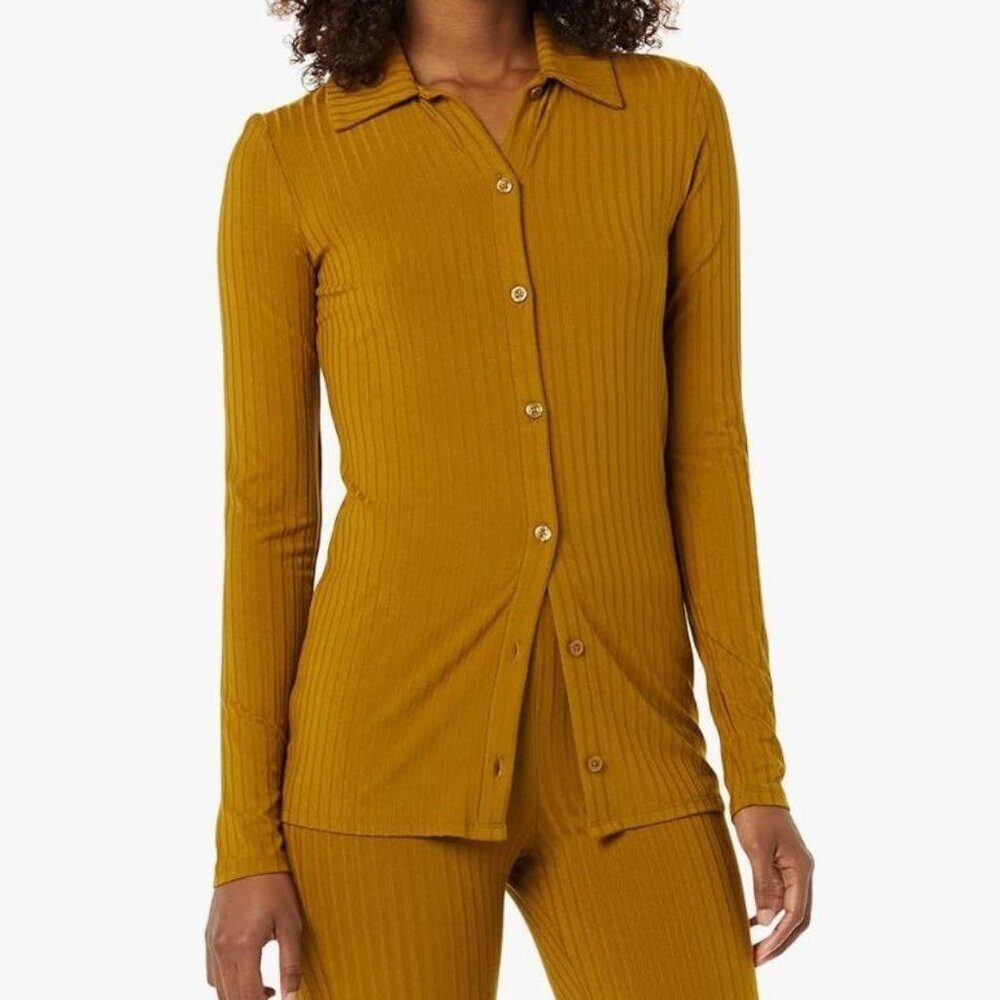 Essentials Ribbed Button Up Shirt XXL Mustard Yellow New WOT